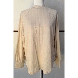 Como Blu Ribbed Knit Top Women’s Medium Long Sleeve Mock Neck NWT Beige